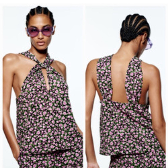 NWT Zara Floral Print Halter Top - Picture 2 of 11